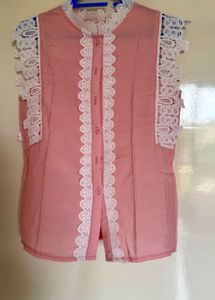 Charming Pink Lace Trim Sleeveless Top