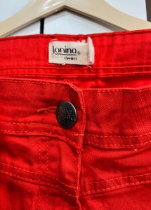 Vibrant Orange Denim Skirt with Belt