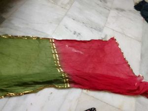 Red and Green Dupatta with Gold Border