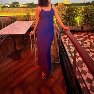 Elegant Royal Blue Ruched Maxi Dress