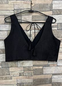 Black Deep V Neck Blouse