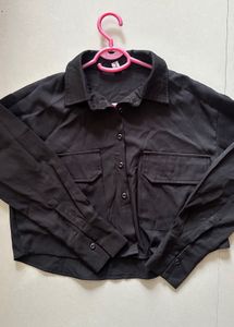 Women's Black Cropped Shirt Jacket