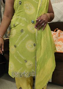 Embroidered Bandhani Kurta Set