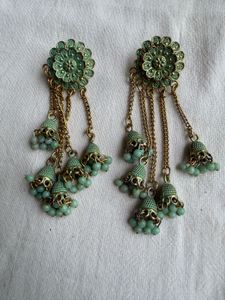 Green Bell Tassel Earrings