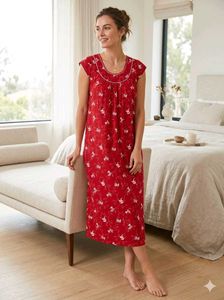 Cozy Red Floral Nightgown