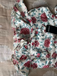 Cream Floral Ruffle Top