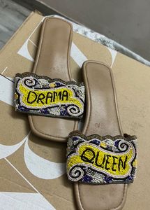 Beaded "Queen" &amp; "Drama" Slide Sandals