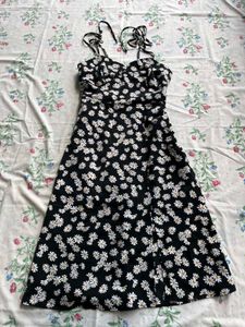 Black Daisy Print Mini Dress