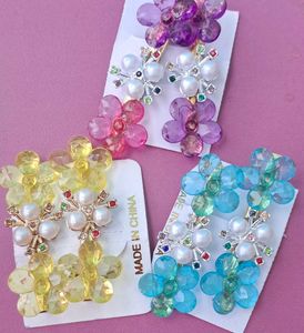 set of 3 floral pearl hair clips| colourful crysta