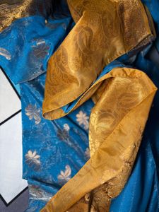 Blue Saree with Golden Motifs