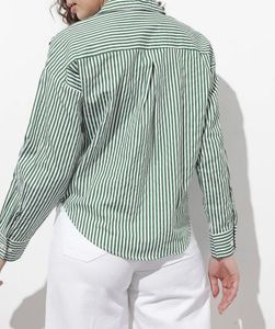 Green &amp; White Striped V-Neck Shirt