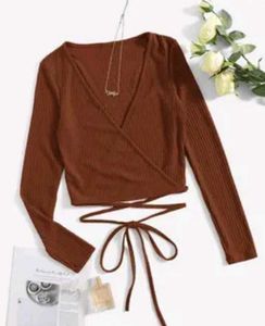 Ribbed Wrap Long Sleeve Top