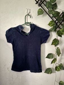 Cute Denim Patch Top