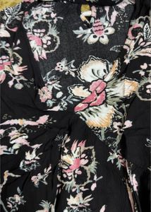 Flowy Black Floral Print V-Neck Top