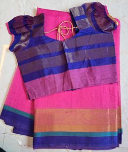 Beautiful Pink Saree with Blue Blouse