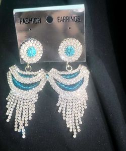 Silver Blue Stone Tassel Earings