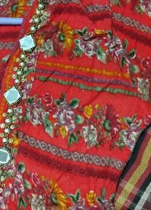 Beautiful Red Floral Kurta with Mirror Work