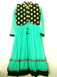 Pastel Green Anarkali With Velvet Jacket
