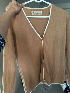 Brown Cardigan with White Trim