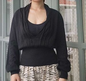 Black Cowl Neck Cropped Top