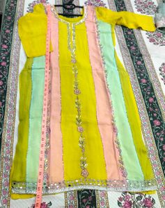 fresh women suit Vibrant Striped Embroidered Kurta