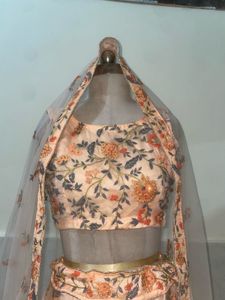 Peach Floral Lehenga Choli Set