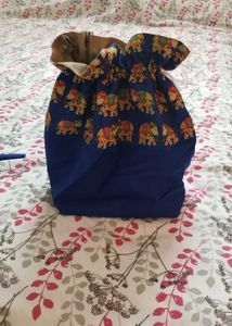 Blue Elephant Print Drawstring Pouch