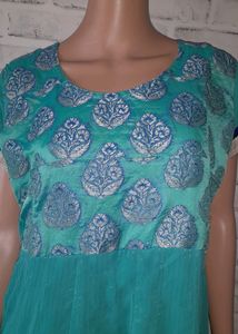 Turquoise Anarkali with Silver Embellishments