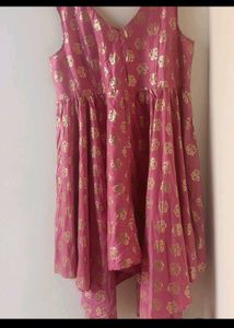 Sangria Pink &amp; Gold Sleeveless Kurta
