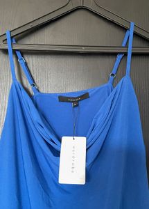 Blue Cowl Neck Spaghetti Strap Top