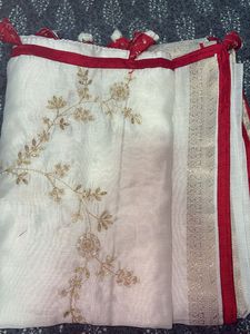 Elegant White Saree with Gold Embroidery