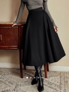 Elegant Black A-Line Midi Skirt