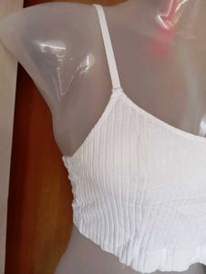 Ribbed White Spaghetti Strap Crop Top