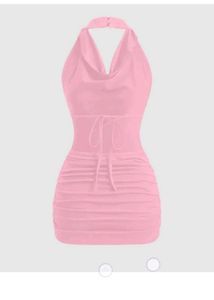 Chic Pink Ruched Halter Dress