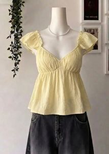 Cute Yellow Ruffled Square Neck top