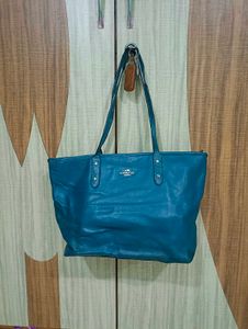 Coach Teal Leather Tote Bag