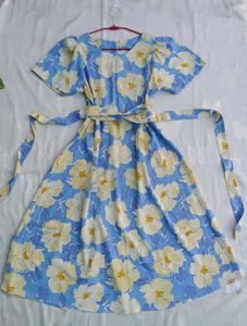 Blue Floral Print Midi Dress