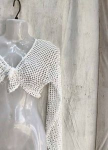 Sheer Crochet Tie-Front Top