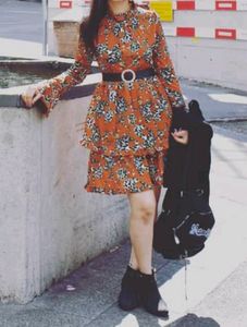 Printed Layered Sleeve Details Short Dress