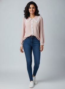 Women's Peach korean Lace Trimmed Top