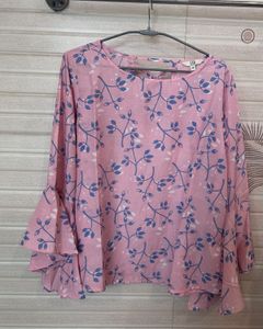 And casual Bell sleeves printed women pink top