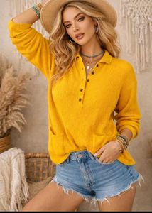 Cozy Yellow Knit Polo Top