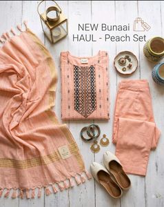 Peach Printed Kurta Set with Dupatta