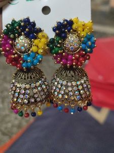 Vibrant Beaded Jhumka Earrings