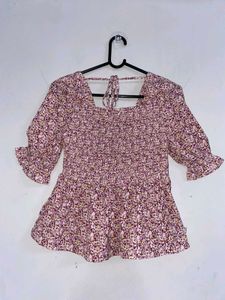 Floral Smocked Peasant Blouse