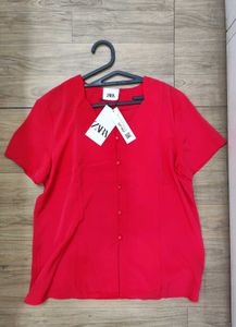 ZARA Button-Up Short Sleeve Top - L