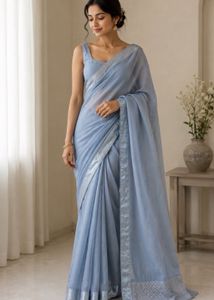Brand new Sky Blue Cotton Saree with blous