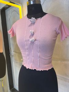 Cute Pink Ribbed Cropped Top