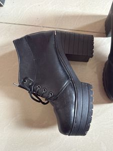 Black Lace-Up Heeled Boots