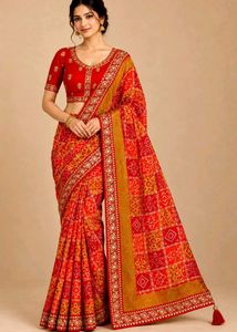 Vibrant Bandhani Saree with Embellished Border